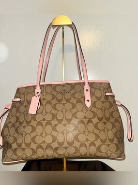 Coach Signature Drawstring Carryall Shoulder Bag .  Pink